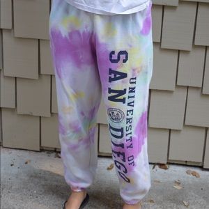 University of San Diego sweatpants hand dyed.